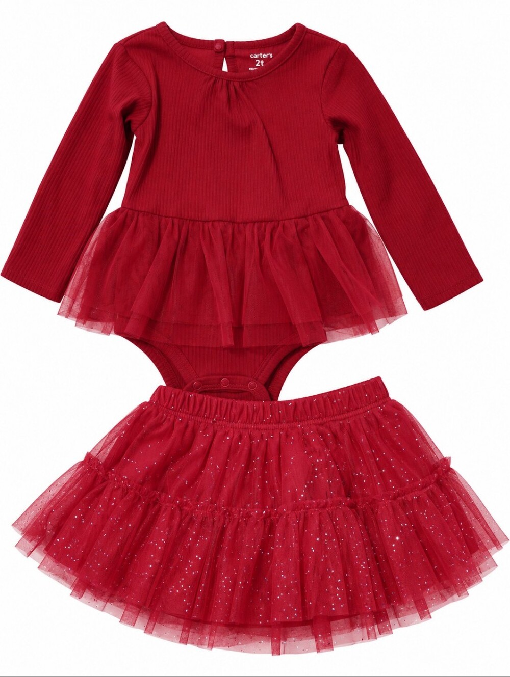 Carter's Girls 24m Red Sparkle Tulle Tutu Skirt Bodysuit 2 Piece Holiday Outfit